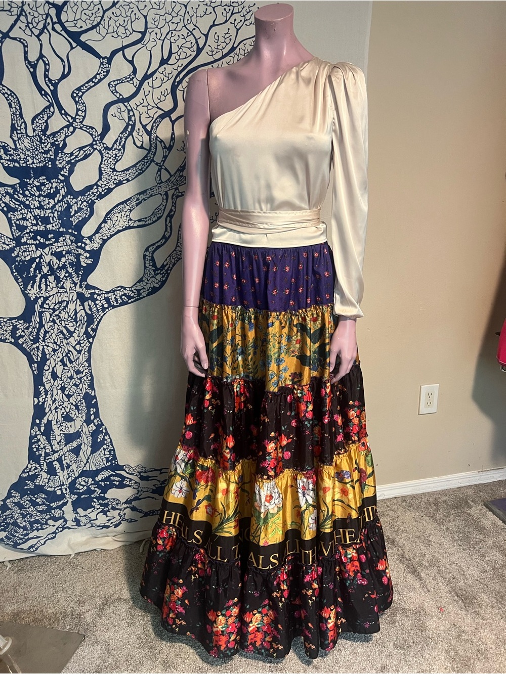 Vintage Love Heals All Things Bohemian Tiered Floral Maxi Skirt